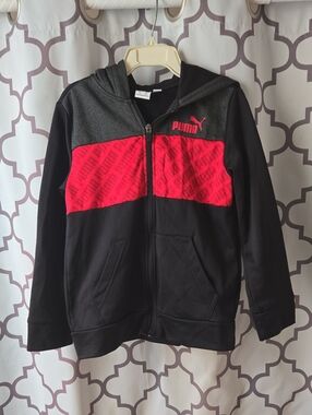 Puma Kids Black and Red Zip-Up Hoodie